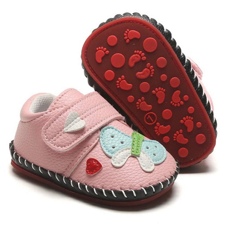 HsdsBebe Baby Boys Girls Pu Leather Hard Bottom Walking Sneakers Toddler Rubber Sole First Walkers Infant Cartoon Slippers Crib Shoes(6-12 Months) - Image 1